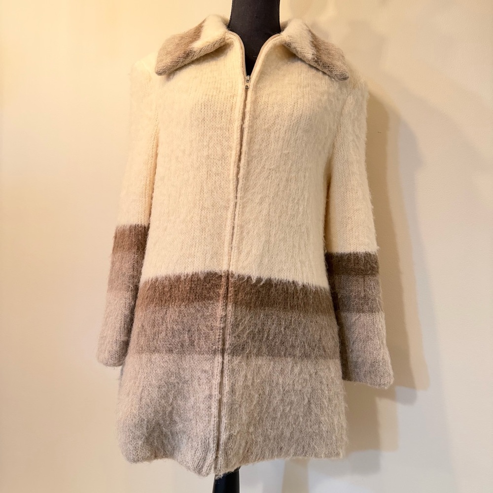 Vaka Saudarkroki Women’s Cream Brown Teddy Jacket 100% Wool Iceland Made Vintage